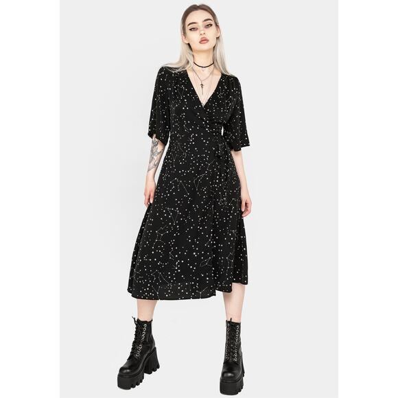 Disturbia Celestial Midi Kimono Dress Black & White constellation print  US 6 - Picture 12 of 12